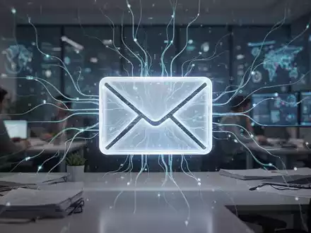 Leuchtendes, abstraktes E-Mail-Symbol mit digitalen Netzlinien, das KI-Integration für Warnungen und Produktivität symbolisiert. - Foto: über boerse-global.de