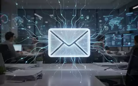 Leuchtendes, abstraktes E-Mail-Symbol mit digitalen Netzlinien, das KI-Integration für Warnungen und Produktivität symbolisiert. - Foto: über boerse-global.de