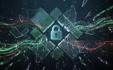 Abstraktes digitales Bild mit zerbrochenen geometrischen Formen und leuchtenden Datenströmen, das Finanzbetrug und eine Einigung symbolisiert. - Foto: über boerse-global.de