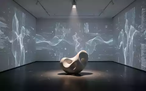 Eine minimalistische Kunstinstallation mit klaren Linien, subtilen digitalen Projektionen und einem abstrakten skulpturalen Element. - Foto: über boerse-global.de