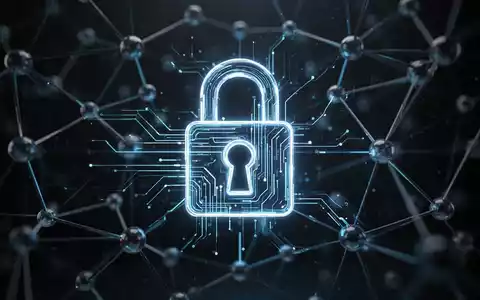 Digitales Vorhängeschloss-Symbol für Cybersicherheit mit leuchtenden Linien vor dunklem, futuristischem Hintergrund vernetzter Knoten. - Foto: über boerse-global.de