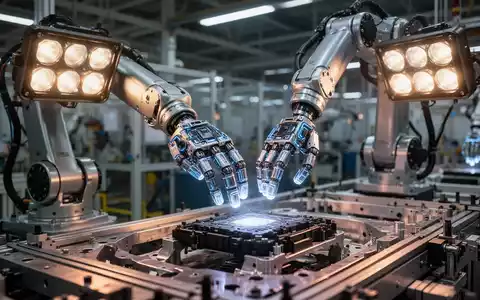 Ein humanoider Roboterarm an einer Automobilmontagelinie, der Präzision und fortschrittliche taktile Sensoren in einer modernen Fabrik demonstriert. - Foto: über boerse-global.de