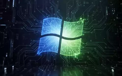 Stilisiertes Windows-Logo mit Leiterplattenmustern, blau-grün leuchtend auf dunklem Hintergrund. - Foto: über boerse-global.de
