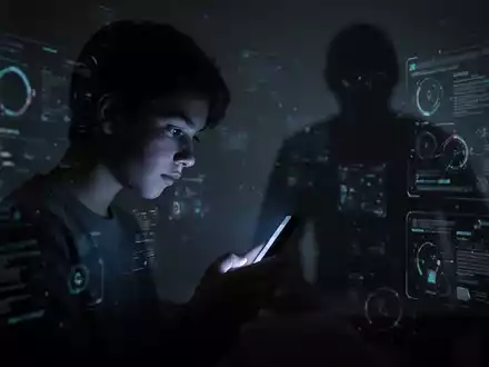 Eine Silhouette eines jungen Menschen, der in einem dunklen Raum auf ein leuchtendes Smartphone blickt. - Foto: über boerse-global.de