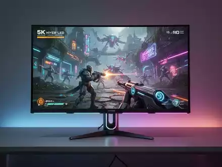 Nahaufnahme eines eleganten, modernen Gaming-Monitors mit farbenfrohem, hochauflösendem Videospiel. - Foto: über boerse-global.de
