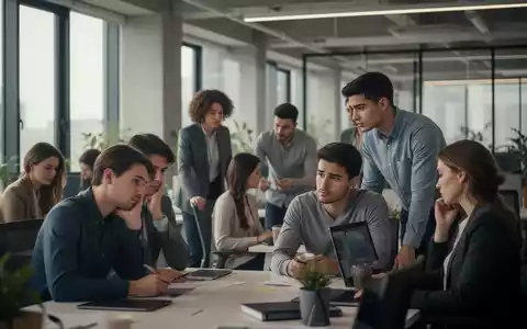 Junge, diverse Fachkräfte in einem modernen Büro, einige nachdenklich oder gestresst, andere unterstützend zusammenarbeitend. - Foto: über boerse-global.de