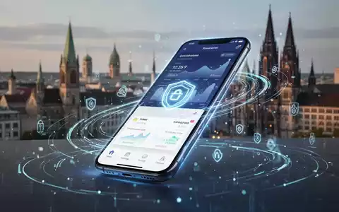 Stilisierte Smartphone-App mit leuchtenden Linien und deutschem Stadthintergrund. - Foto: über boerse-global.de