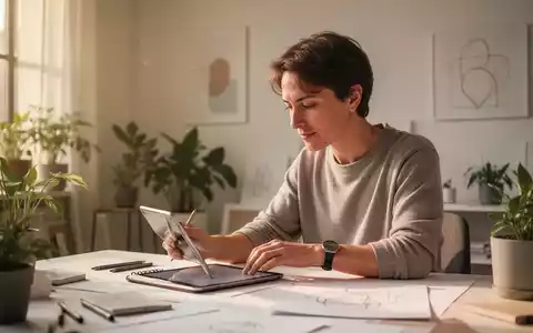 Eine kreative Person arbeitet entspannt in einem modernen Studio, umgeben von Pflanzen und minimalistischer Kunst, was mentale Unterstützung und Resilienz symbolisiert. - Foto: über boerse-global.de