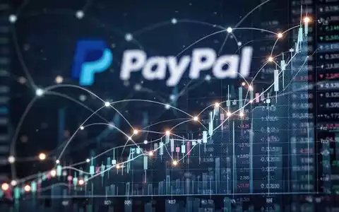 Digitale Darstellung von Finanzmarktdaten mit leuchtenden Linien, steigendem Aktienchart und dezentem, unscharfem PayPal-Logo im Hintergrund. - Foto: über boerse-global.de