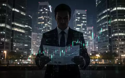 Eine verschwommene Figur in einem Anzug vor einem Finanzviertel bei Nacht, mit digitalen Daten-Overlays und einem undurchsichtigen Dokument. - Foto: über boerse-global.de