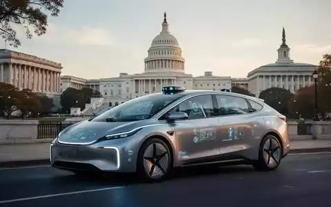 Ein futuristisches Robotaxi fährt durch Washington D.C., das Kapitol im Hintergrund. - Foto: über boerse-global.de