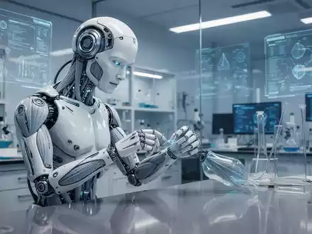 Biomimetischer humanoider Roboter mit flexiblen Gelenken und pneumatischen Muskeln bei einer feinen Aufgabe in einem Hightech-Labor. - Foto: über boerse-global.de