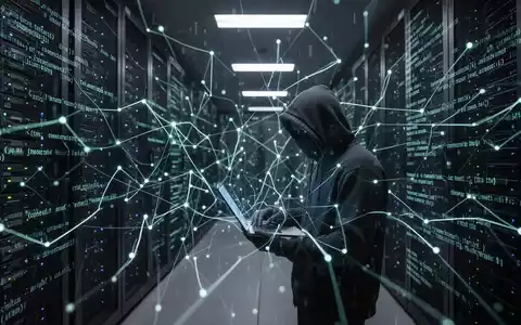 Abstrakte Darstellung von digitalen Bedrohungen, die von künstlicher Intelligenz ausgehen, mit Datenströmen und Cybersicherheitssymbolen. - Foto: über boerse-global.de