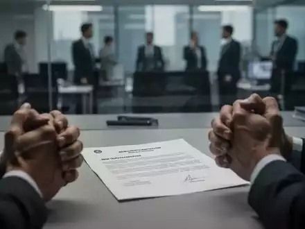 Eine Nahaufnahme einer Kündigung auf einem Schreibtisch, während im Hintergrund verschwommene Büroangestellte zu sehen sind. - Foto: über boerse-global.de