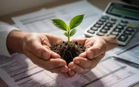 Hände halten eine kleine Pflanze, im Hintergrund verschwommene Finanzdokumente und ein Taschenrechner. Symbolisiert Naturheilverfahren und Kostenerstattung. - Foto: über boerse-global.de