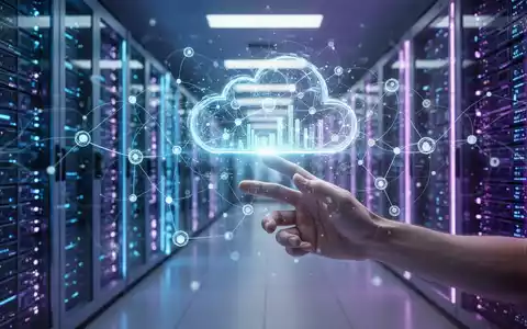 Futuristisches Rechenzentrum mit leuchtenden Serverracks und abstrakten Lichtmustern, die KI und Cloud-Speicher darstellen. - Foto: über boerse-global.de