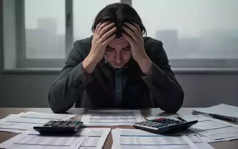 Eine gestresste Person sitzt an einem Schreibtisch mit Finanzdokumenten und einem Taschenrechner und hält den Kopf in den Händen. - Foto: über boerse-global.de