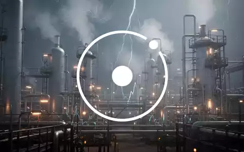 Abstrakte Darstellung einer Wasserstoffproduktionsanlage mit Dampf und Licht, die industrielle Aktivität und Marktunsicherheit symbolisiert. - Foto: über boerse-global.de
