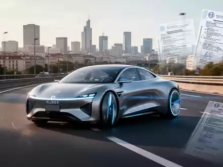 Schlankes autonomes Elektroauto auf moderner europäischer Autobahn, Symbol für regulatorischen Fortschritt und Tests der Selbstfahrtechnologie. - Foto: über boerse-global.de