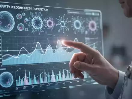 Eine Nahaufnahme einer Hand, die eine digitale Schnittstelle mit biologischen Daten und einer Zeitleiste berührt. - Foto: über boerse-global.de