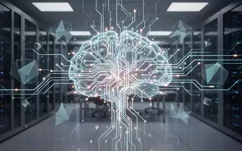 Ein abstraktes, leuchtendes neuronales Netz oder eine Leiterplatte mit fließenden Daten und geometrischen Formen, die Effizienz und Technologie darstellen. - Foto: über boerse-global.de