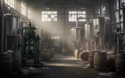 Ein düsteres, verlassenes Brauerei-Interieur mit leeren Fässern und staubiger Industriemaschinerie, das die Schließung und den Arbeitsplatzverlust symbolisiert. - Foto: über boerse-global.de