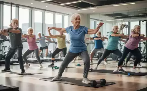 Ältere Menschen trainieren in einem hellen Fitnessstudio für Kraft und Flexibilität, symbolisierend aktive und gesunde Alterung. - Foto: über boerse-global.de