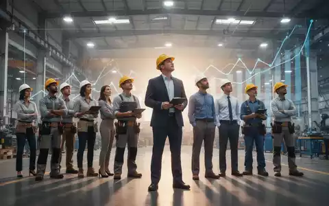 Eine Gruppe von Kleinunternehmern steht selbstbewusst vor einer modernen Fabrik, die Wachstum und Zukunft symbolisiert. - Foto: über boerse-global.de