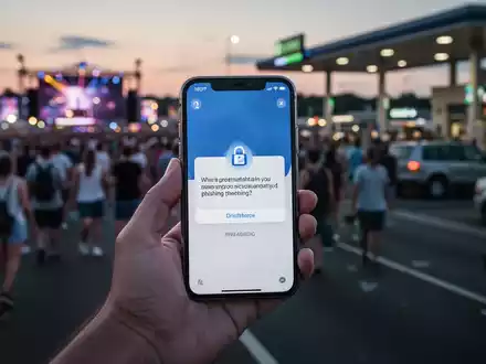 Eine Hand hält ein Smartphone, dessen Bildschirm eine Phishing-Nachricht anzeigt, mit verschwommenem Hintergrund eines Sommerfestes. - Foto: über boerse-global.de