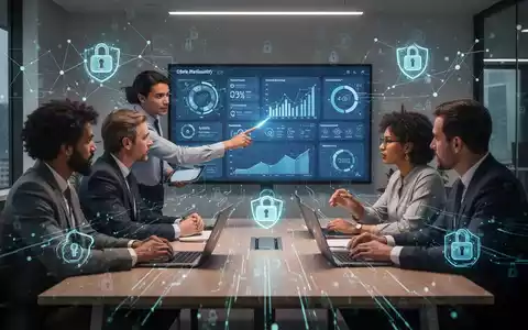Ein kleines Team arbeitet in einem modernen Büro an einem Laptop, der Cybersicherheitsmetriken anzeigt, symbolisiert den Schutz kleiner Unternehmen. - Foto: über boerse-global.de