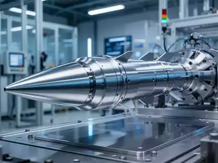 Nahaufnahme einer hochmodernen Raketenkomponente, die in einer sauberen Fabrikhalle montiert wird, symbolisch für Rüstungsproduktion. - Foto: über boerse-global.de