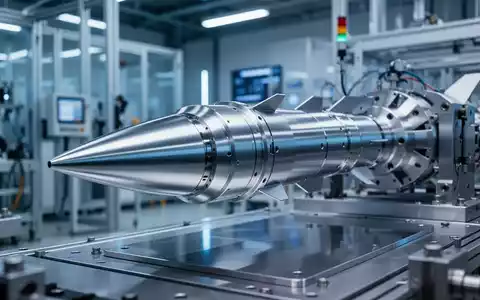 Nahaufnahme einer hochmodernen Raketenkomponente, die in einer sauberen Fabrikhalle montiert wird, symbolisch für Rüstungsproduktion. - Foto: über boerse-global.de
