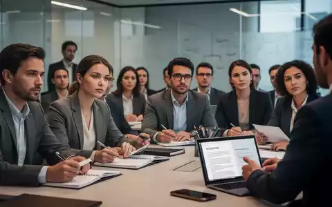 Eine Gruppe von Fachleuten nimmt an einem Seminar teil, konzentriert auf ihre Notizblöcke und Bildschirme, um sich weiterzubilden. - Foto: über boerse-global.de