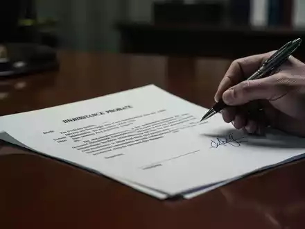 Ein Nahaufnahme-Bild eines juristischen Dokuments auf einem Holzschreibtisch, teilweise verdeckt von einer Hand mit einem Stift. - Foto: über boerse-global.de