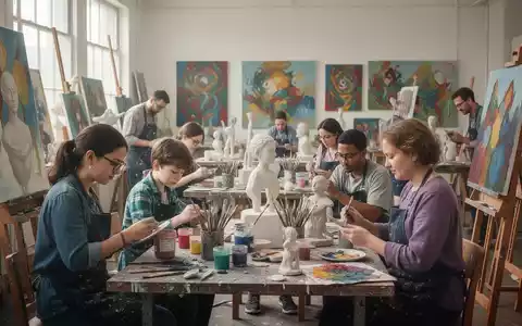 Menschen malen und basteln in einem hellen, offenen Kunstraum, der eine inklusive und kreative AtmosphĂ€re schafft. - Foto: ĂŒber boerse-global.de