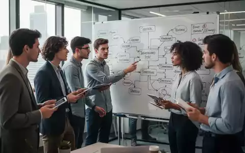 Junge Fachkräfte diskutieren Strategien an einem Whiteboard in einem modernen Büro. Sie zeigen auf Diagramme und Notizen. - Foto: über boerse-global.de