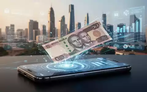 Nigerianischer Naira-Schein auf Smartphone-Bildschirm, digitaler Geldtransfer, verschwommene afrikanische Stadt und Banking-Oberflächen im Hintergrund. - Foto: über boerse-global.de