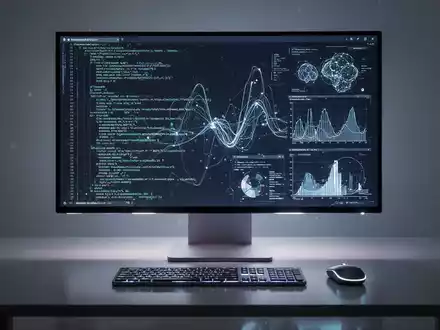 Schlanker Desktop-Computer mit Monitor, der komplexen KI-Code und Daten anzeigt, für fortschrittliche KI und Produktivität. - Foto: über boerse-global.de