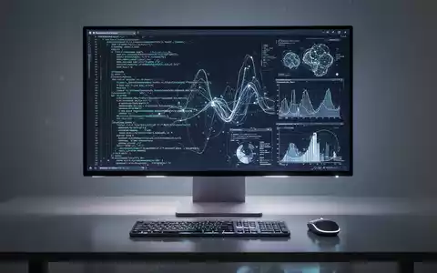 Schlanker Desktop-Computer mit Monitor, der komplexen KI-Code und Daten anzeigt, für fortschrittliche KI und Produktivität. - Foto: über boerse-global.de