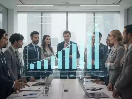 Geschäftsleute betrachten ein digitales Diagramm mit steigenden Werten in einem modernen Büro. Symbolisiert Gehaltstransparenz. - Foto: über boerse-global.de