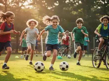 Eine vielfältige Gruppe von Kindern und Jugendlichen, die verschiedene Sportarten im Freien ausüben, um ihre körperliche und geistige Gesundheit zu fördern. - Foto: über boerse-global.de