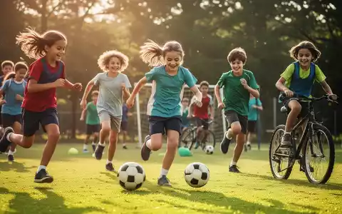 Eine vielfältige Gruppe von Kindern und Jugendlichen, die verschiedene Sportarten im Freien ausüben, um ihre körperliche und geistige Gesundheit zu fördern. - Foto: über boerse-global.de