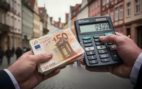 Eine Hand hält Euro-Banknoten, eine andere Hand einen Taschenrechner mit steigenden Zahlen vor einer verschwommenen Stadtszene. - Foto: über boerse-global.de