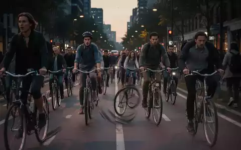 Ein überfüllter Radweg in der Stadt bei Dämmerung, der die angespannte Situation und egoistisches Verhalten im Straßenverkehr darstellt. - Foto: über boerse-global.de