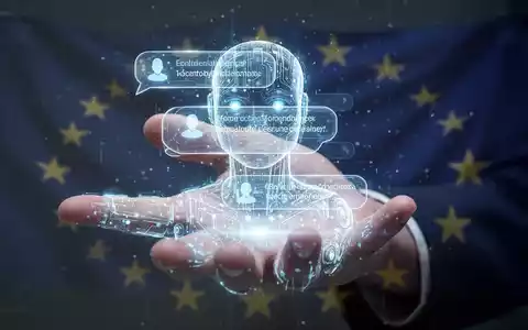 Auf eine menschliche Hand projizierte, leuchtende KI-Chatbot-Oberfläche, die EU-AI-Act-Transparenzregeln symbolisiert. - Foto: über boerse-global.de