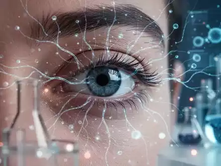 Ein detailliertes Bild eines menschlichen Auges mit überlagerten, leuchtenden neuronalen Netzwerken, das Forschung und Zellgesundheit symbolisiert. - Foto: über boerse-global.de