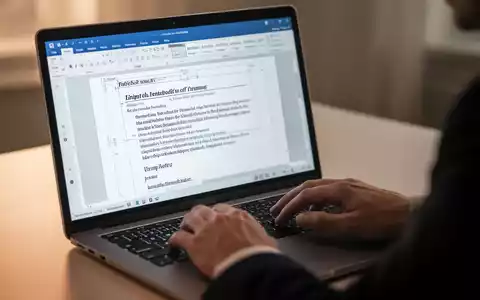 Nahaufnahme von Händen, die auf einem Laptop tippen, mit einem Microsoft Word-Dokument mit formatiertem Text und einer Kopfzeile auf dem Bildschirm. - Foto: über boerse-global.de