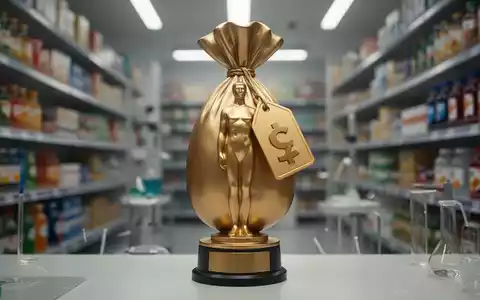 Eine goldene Trophäe in Form eines Windbeutels, umgeben von verschwommenen Lebensmittelprodukten, symbolisiert irreführende Werbung. - Foto: über boerse-global.de
