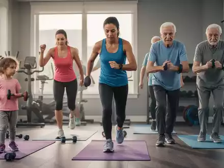 Menschen unterschiedlichen Alters, die an verschiedenen Fitnessaktivitäten teilnehmen und altersgerechte Übungen demonstrieren. - Foto: über boerse-global.de