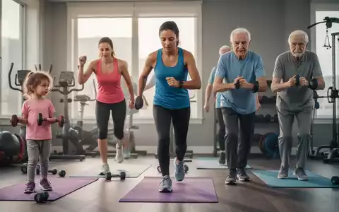 Menschen unterschiedlichen Alters, die an verschiedenen Fitnessaktivitäten teilnehmen und altersgerechte Übungen demonstrieren. - Foto: über boerse-global.de